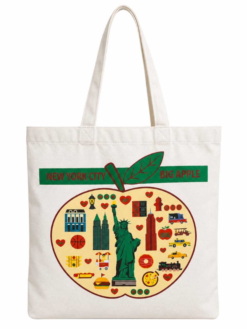 New York City Big Apple Canvas Tote Bag | NYC Statue of Liberty Graphic bag
